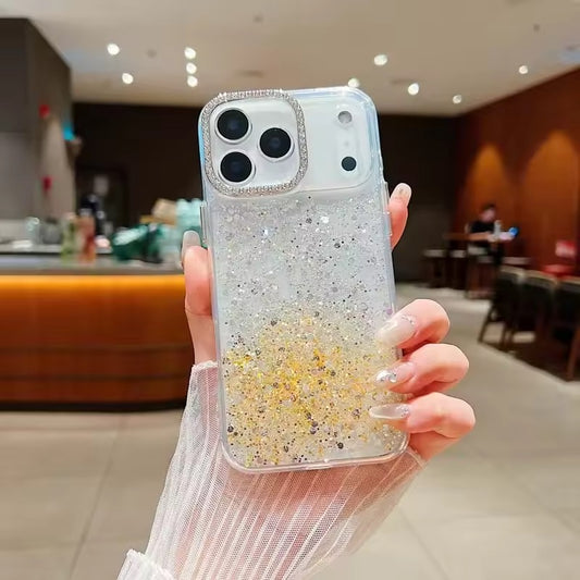 Fashion Uniqe Shiny Sequins Glitter Diamond Lens Frame Case For IPhone 17 Pro Max  Back Cover -AX