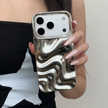 Popular Bling Silver 3D Fold Waves Lines Case For iPhone 17 Pro Max  Soft Back Cover -AX