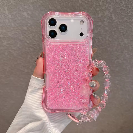 2-in-1 Four-corner Airbag Glitter Resin Bracelet Case For iPhone 17 Pro Max Protect Cover-AX
