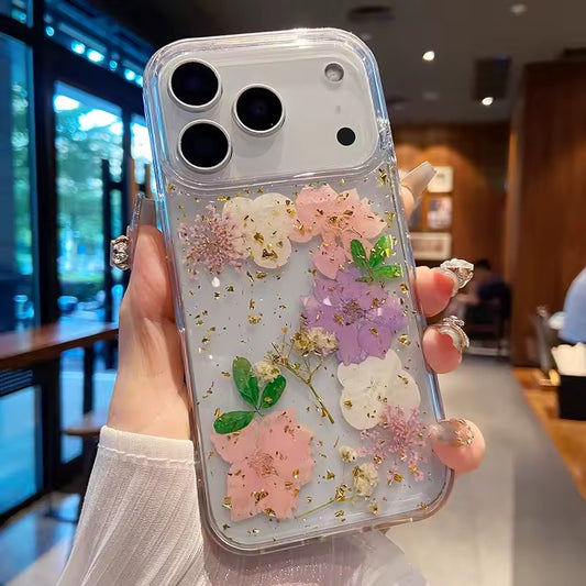 Real Dry Flower Glitter Sequins Clear IPhone 17 Pro Max Transparent Silicone Cover -  AX