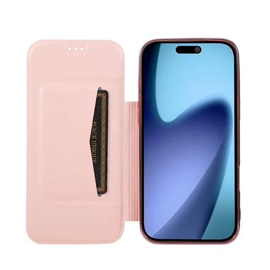 Luxury Transparent Flip Leather Slot Card Wallet Phone Case For iPhone  17 Pro Max Plated Soft Silicone Cover - AX