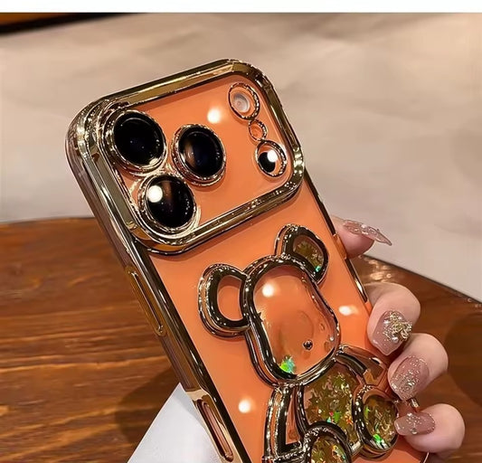 Cute Plating Quicksand Bear Case for iPhone 17Pro Max  Luxury Glitter Bling Camera Protector Cover -AX
