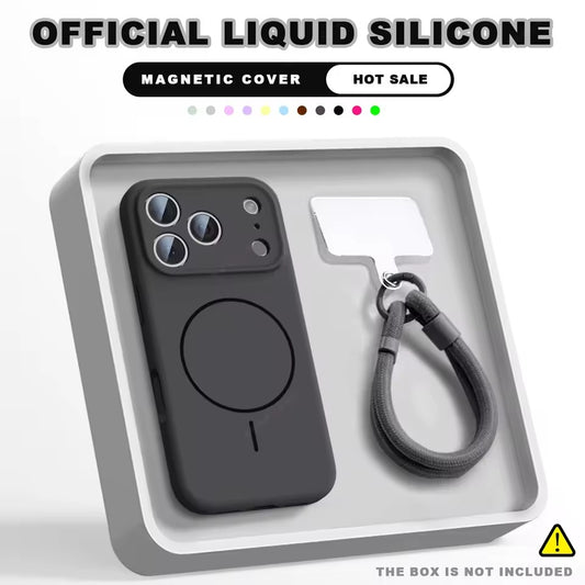 Magnetic Wrist Strap Liquid Silicone Phone Case For iPhone 17 Pro Max Magsafe Lanyard Cover - AX