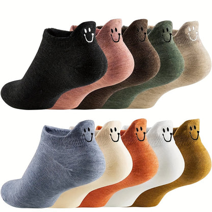 10 Pairs Embroidered Ankle Socks, Simple & Comfy Low Cut Socks, Women's Stockings & Hosiery