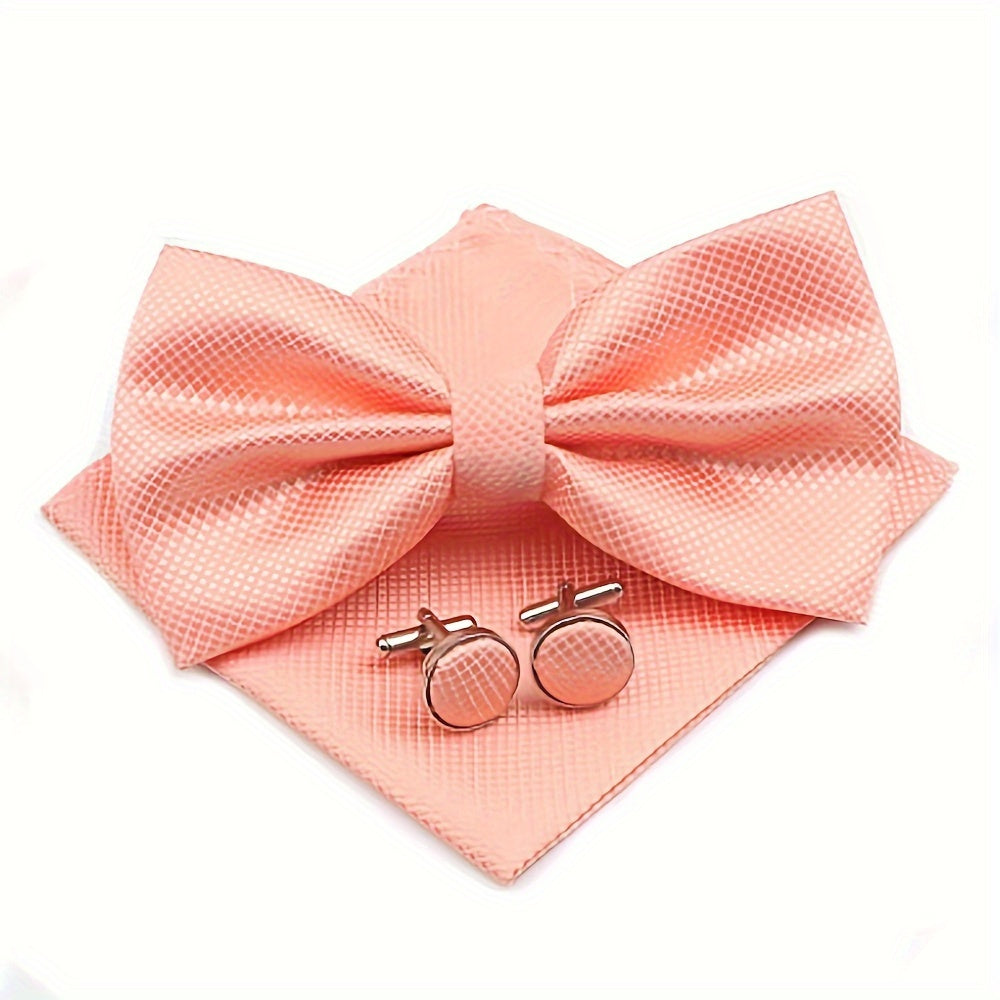 3pcs/set Trendy Bowtie & Pocket Towel & Cufflinks Set.