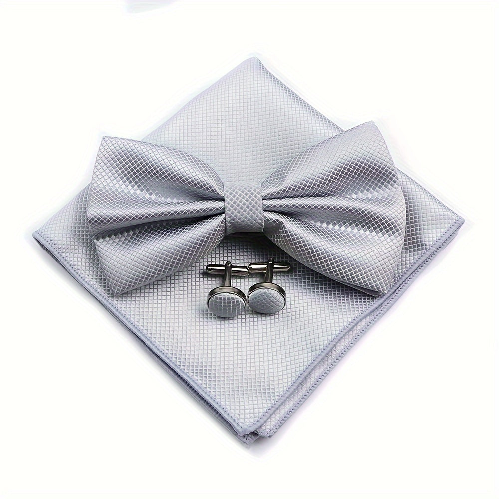 3pcs/set Trendy Bowtie & Pocket Towel & Cufflinks Set.