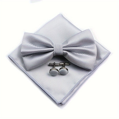 3pcs/set Trendy Bowtie & Pocket Towel & Cufflinks Set.