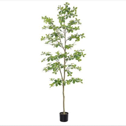 Faux Black Olive Tree 7ft, Tall Faux Trees Indoor With Natural Trunk And Realistic Leaves. 7 Feet (84in) Artificial Tree For Home Office Décor.