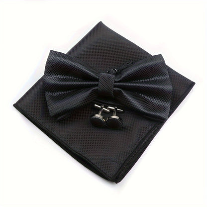 3pcs/set Trendy Bowtie & Pocket Towel & Cufflinks Set.