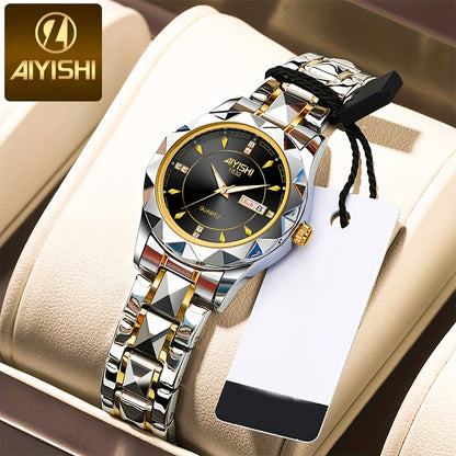 AIYISHI Ladies Business Casual Quartz Watch Waterproof Fashion Date Dial Luxury ARhinestone Analog Steel Strap Watch, Suitable For Halloween, Travel Dating Daily Wear