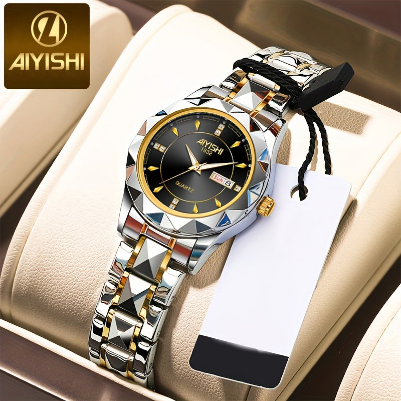 AIYISHI Ladies Business Casual Quartz Watch Waterproof Fashion Date Dial Luxury ARhinestone Analog Steel Strap Watch, Suitable For Halloween, Travel Dating Daily Wear