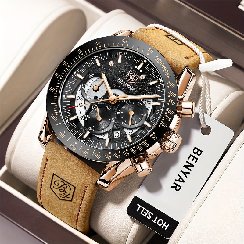 BENYAR Watches For Men Analog Quartz Chronograph Luminous Big Face Mens Watches Business Work Sport Casual Fashion Designer Dress Men'S Wrist Watches Elegant Gift For Men