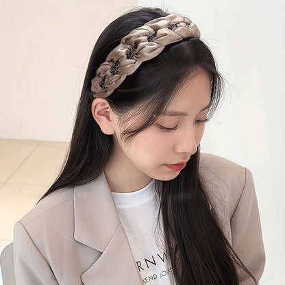 1pc Elegant Twisted Headband For Women With Rhinestones, Wide Non - Slip Hair Hoop With Teeth, Retro Style, Versatile Fashion Hair Accessory For Holding Hair & Face Washing - buythingsusa