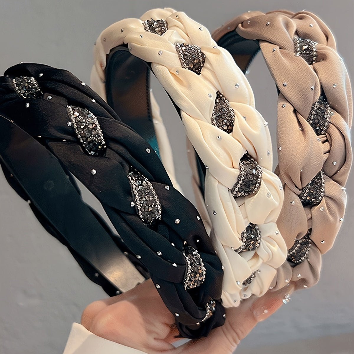 1pc Elegant Twisted Headband For Women With Rhinestones, Wide Non - Slip Hair Hoop With Teeth, Retro Style, Versatile Fashion Hair Accessory For Holding Hair & Face Washing - buythingsusa