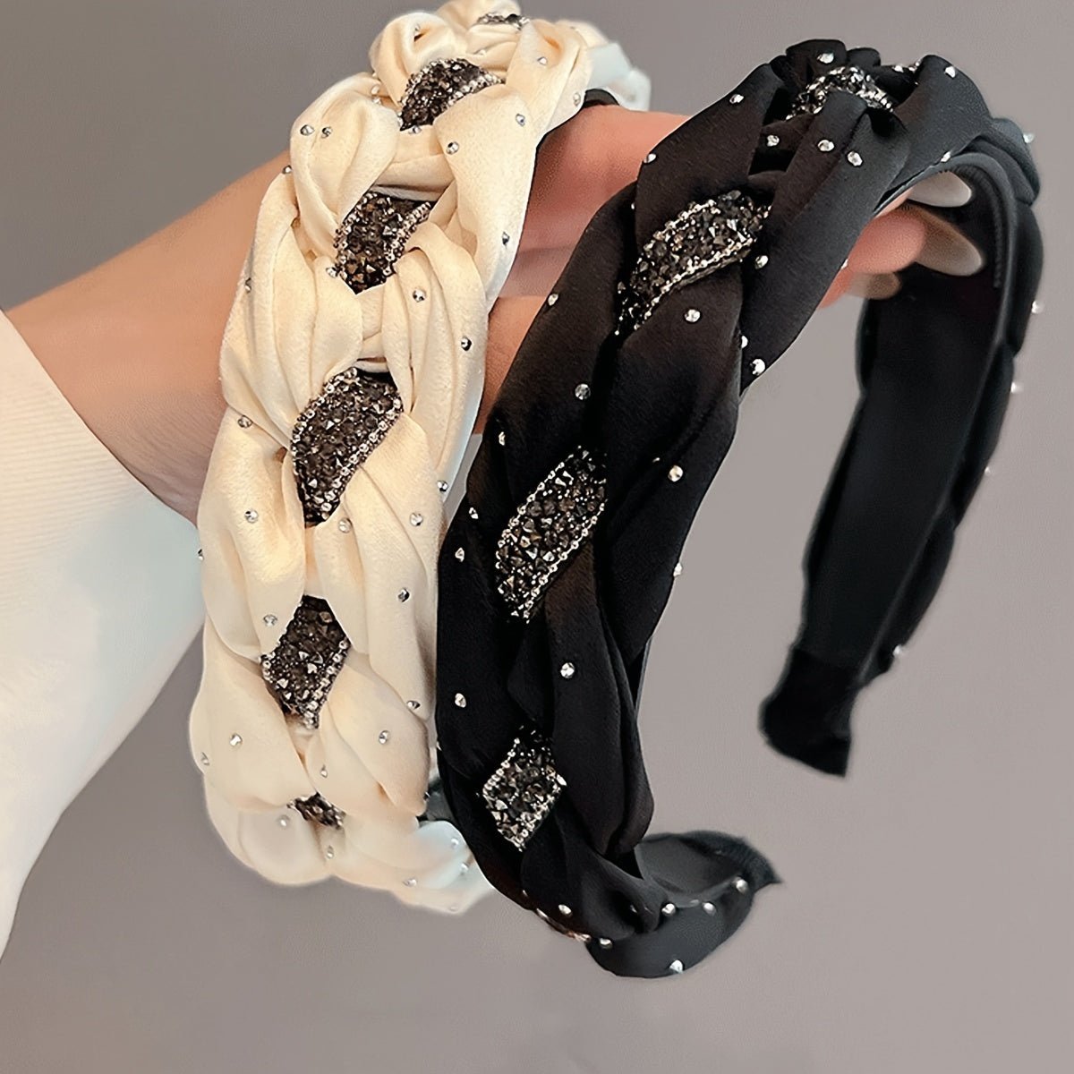 1pc Elegant Twisted Headband For Women With Rhinestones, Wide Non - Slip Hair Hoop With Teeth, Retro Style, Versatile Fashion Hair Accessory For Holding Hair & Face Washing - buythingsusa