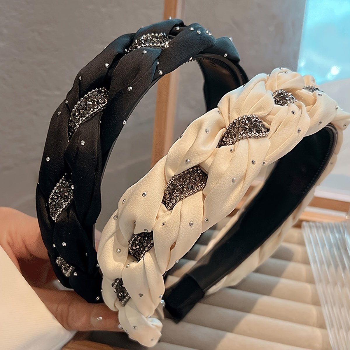 1pc Elegant Twisted Headband For Women With Rhinestones, Wide Non - Slip Hair Hoop With Teeth, Retro Style, Versatile Fashion Hair Accessory For Holding Hair & Face Washing - buythingsusa