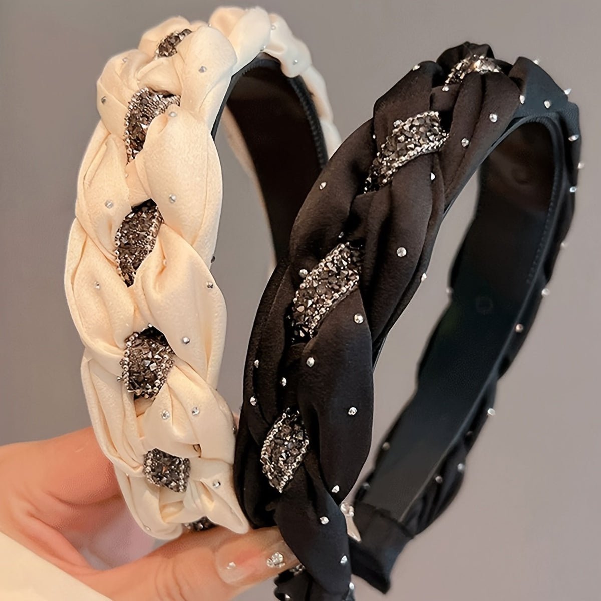 1pc Elegant Twisted Headband For Women With Rhinestones, Wide Non - Slip Hair Hoop With Teeth, Retro Style, Versatile Fashion Hair Accessory For Holding Hair & Face Washing - buythingsusa