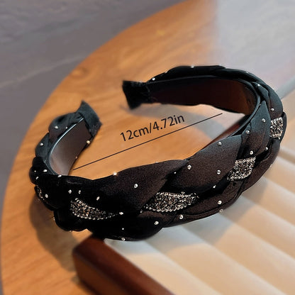 1pc Elegant Twisted Headband For Women With Rhinestones, Wide Non - Slip Hair Hoop With Teeth, Retro Style, Versatile Fashion Hair Accessory For Holding Hair & Face Washing - buythingsusa