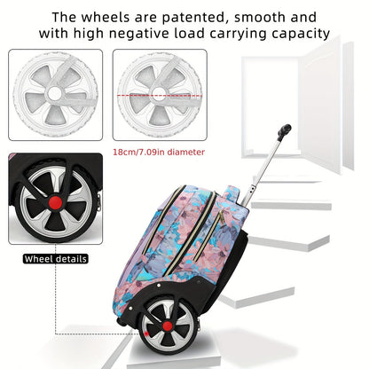 1pc Large Wheel Stair Climbing Waterproof Backpack, Straight Row Silent Double Wheel Rolling Backpack, Telescoping Handle Trolley Backpack, For 15.6 - inch Laptops, Business Trolley Case & Comfortable Bag For Travel, Gym Bag - buythingsusa