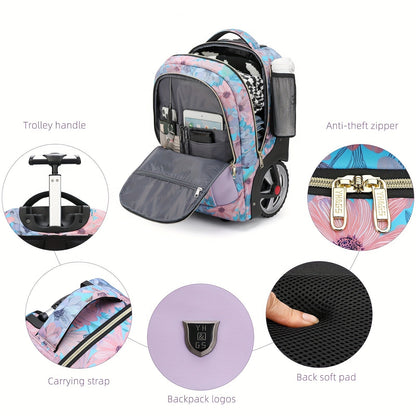 1pc Large Wheel Stair Climbing Waterproof Backpack, Straight Row Silent Double Wheel Rolling Backpack, Telescoping Handle Trolley Backpack, For 15.6 - inch Laptops, Business Trolley Case & Comfortable Bag For Travel, Gym Bag - buythingsusa