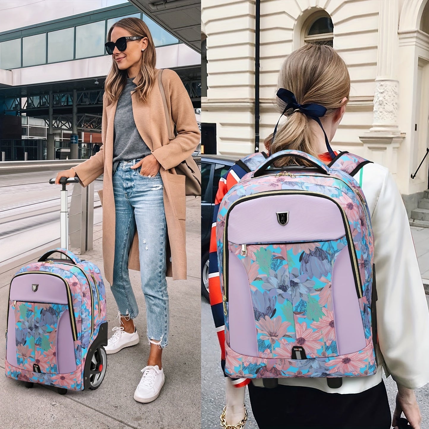 1pc Large Wheel Stair Climbing Waterproof Backpack, Straight Row Silent Double Wheel Rolling Backpack, Telescoping Handle Trolley Backpack, For 15.6 - inch Laptops, Business Trolley Case & Comfortable Bag For Travel, Gym Bag - buythingsusa