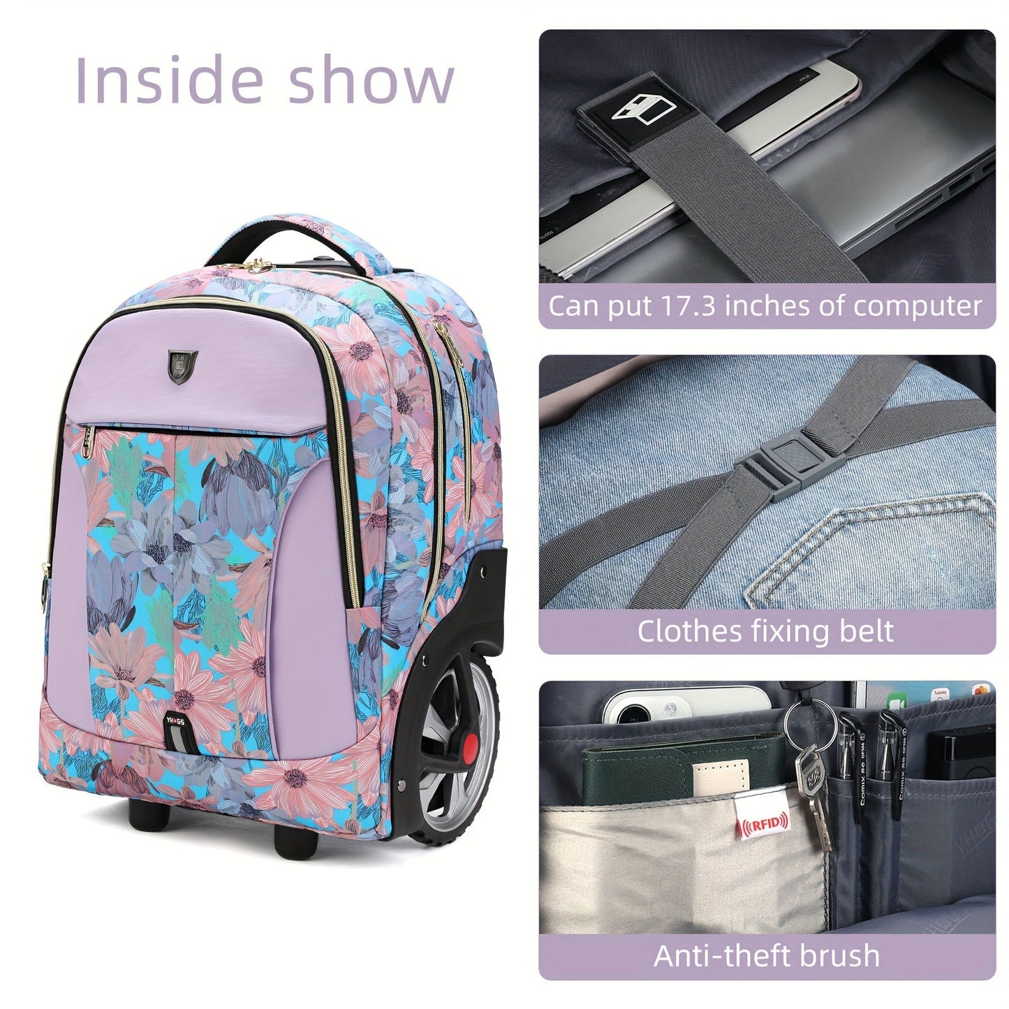 1pc Large Wheel Stair Climbing Waterproof Backpack, Straight Row Silent Double Wheel Rolling Backpack, Telescoping Handle Trolley Backpack, For 15.6 - inch Laptops, Business Trolley Case & Comfortable Bag For Travel, Gym Bag - buythingsusa