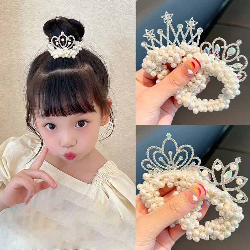 1PCS New Fashion Pearl Crown Princess Cute Kids Elastic Children Ties Girls Hair Accessories Baby Headwear - buythingsusa