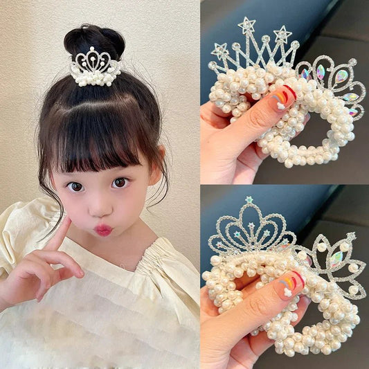 1PCS New Fashion Pearl Crown Princess Cute Kids Elastic Children Ties Girls Hair Accessories Baby Headwear - buythingsusa