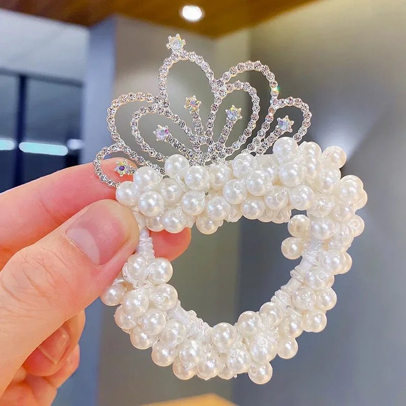 1PCS New Fashion Pearl Crown Princess Cute Kids Elastic Children Ties Girls Hair Accessories Baby Headwear - buythingsusa