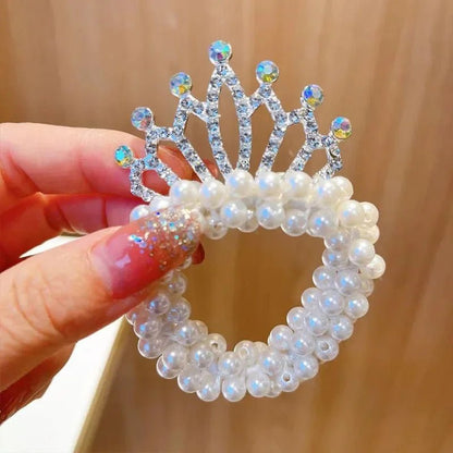 1PCS New Fashion Pearl Crown Princess Cute Kids Elastic Children Ties Girls Hair Accessories Baby Headwear - buythingsusa