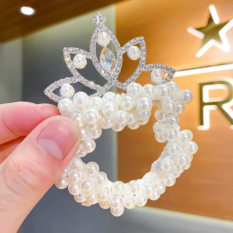1PCS New Fashion Pearl Crown Princess Cute Kids Elastic Children Ties Girls Hair Accessories Baby Headwear - buythingsusa