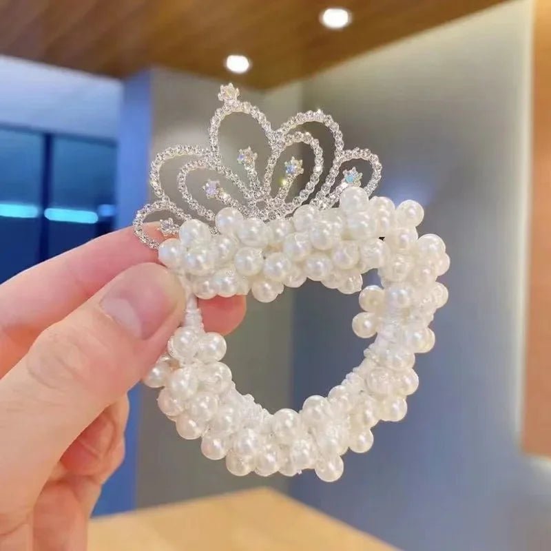 1PCS New Fashion Pearl Crown Princess Cute Kids Elastic Children Ties Girls Hair Accessories Baby Headwear - buythingsusa
