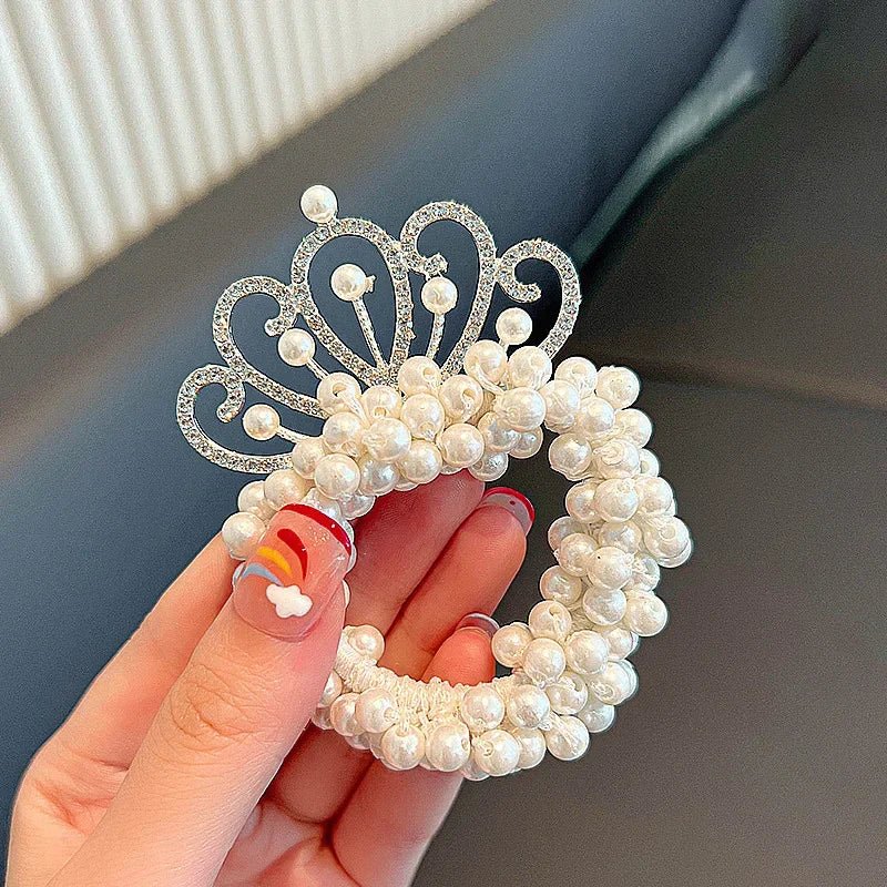 1PCS New Fashion Pearl Crown Princess Cute Kids Elastic Children Ties Girls Hair Accessories Baby Headwear - buythingsusa