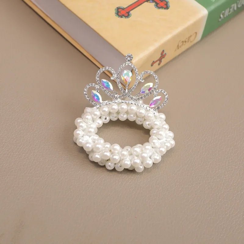 1PCS New Fashion Pearl Crown Princess Cute Kids Elastic Children Ties Girls Hair Accessories Baby Headwear - buythingsusa