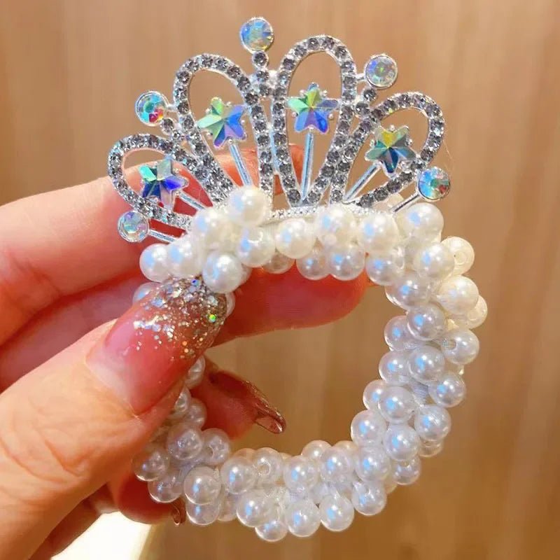 1PCS New Fashion Pearl Crown Princess Cute Kids Elastic Children Ties Girls Hair Accessories Baby Headwear - buythingsusa