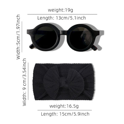 2 Pcs/Set New Children Solid Color Cotton Bowknot Wide Hairband Round Sunglasses Set Baby Girls Sunglasses Kids Hair Accessories - buythingsusa