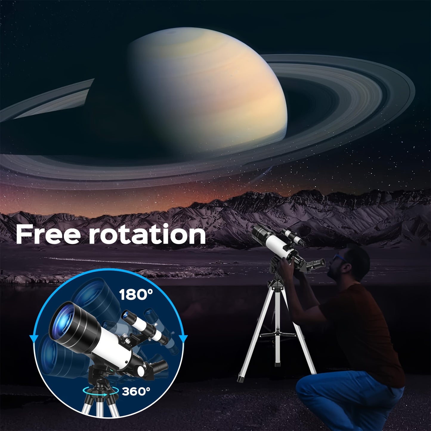 150X Telescope, 70mm Aperture Telescope For Adults High Powered, Portable Astronomical Telescope Mobocular With Tripod Phone Holder, Eyepiece, Barlow Lens, Perfect For Nature Viewing, Education, And Exploration, Best Christmas Gift For Your Family