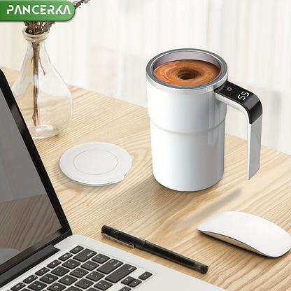 PANCERKA Rechargeable Self-Stirring Coffee Mug with Temperature Display - USB Charging, Sealed Travel Tumbler for Milk, Chocolate, Mocha