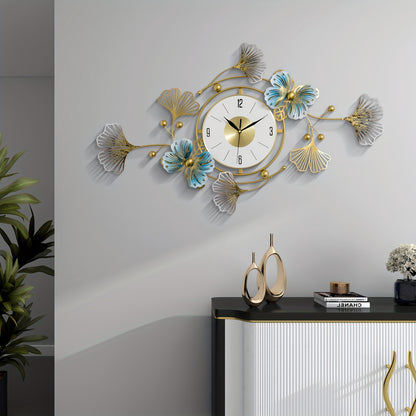 Elegant Ginkgo Leaf Wall Clock - Large 3D Metal Design...