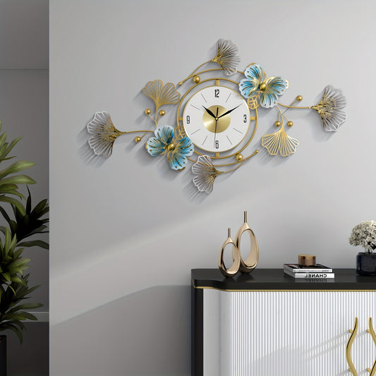 Elegant Ginkgo Leaf Wall Clock - Large 3D Metal Design...