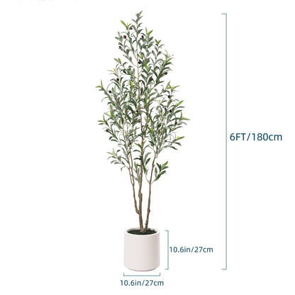 Artificial Olive Tree With Large White Planter - Muti-Trunk Faux Tall Olive Plant With 5/7/9 Realistic Branches, 450/630/810 Leaves And 20/28/36 Fruits - Perfect For Indoor And Outdoor Decor, Living Room, Home, Office, And Seasonal Celebrations
