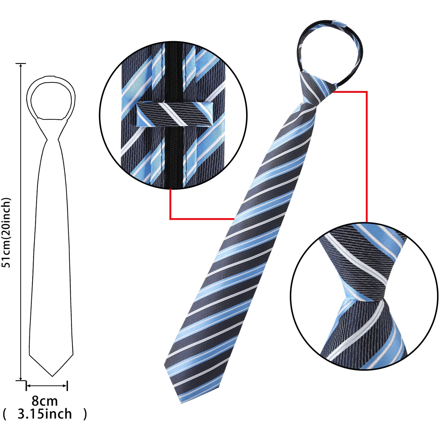 AUSKY 6pcs Men's Adjustable Pre-Tied Neckties with Easy Zipper Closure