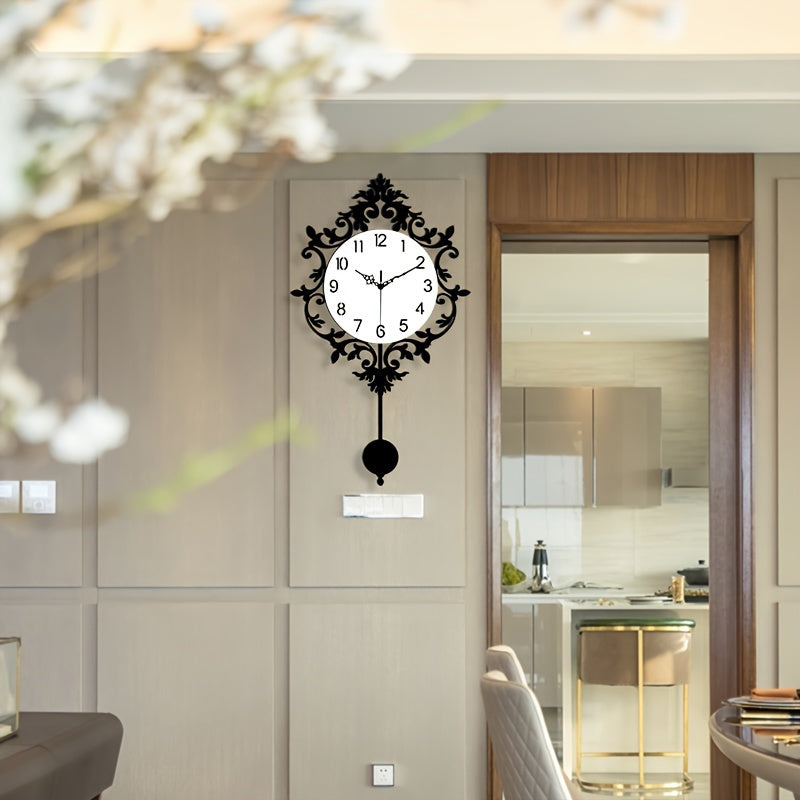 Elegant Silent Wall Clock with Carved Hollow Design - Perfect for Home