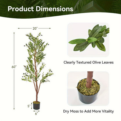 Artificial Olive Tree - Fake Faux Olive Tree With Natural Wood Trunk And Realistic Leaves And Fruits - For Indoor Decor - Modern Home Office Living Room - Perfect Gift for Housewarming