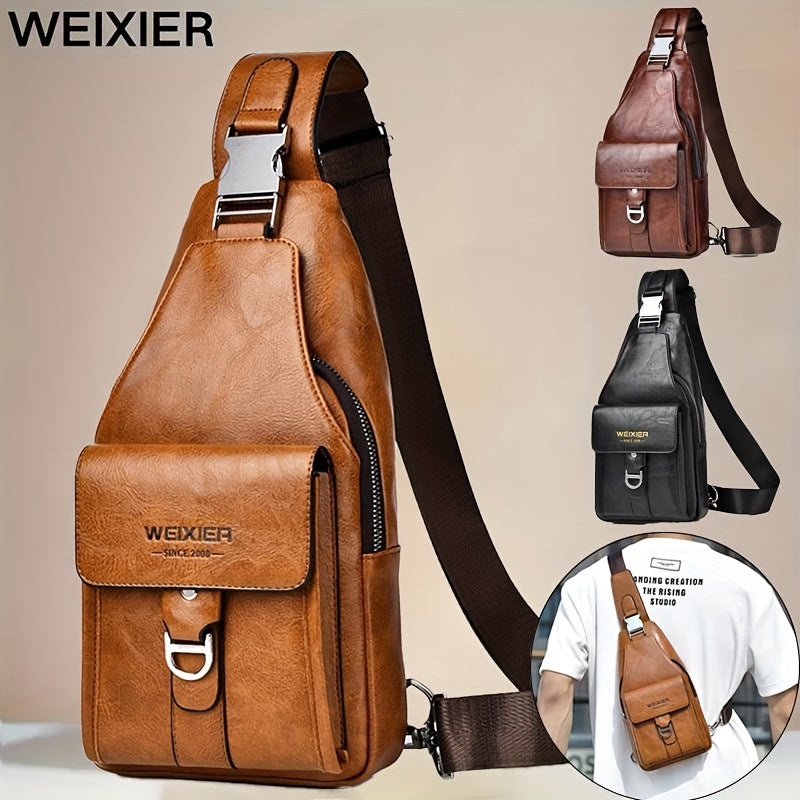 Vintage PU Leather Crossbody Bag for Men: Retro Style, Large Capacity, Multiple Compartments, Waterproof