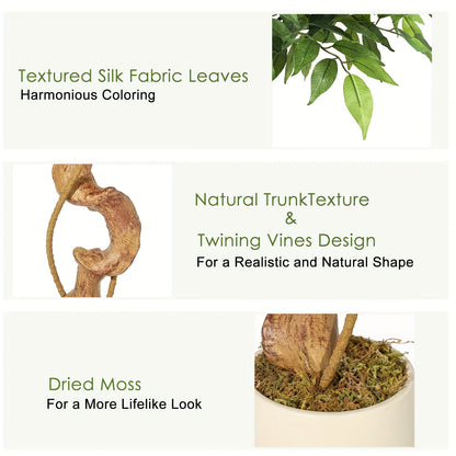 Ficus Tree Artificial, 4FT Artificial Plants Indoor In Sturdy White Pot, Indoor Faux Tree For Home Office Decor