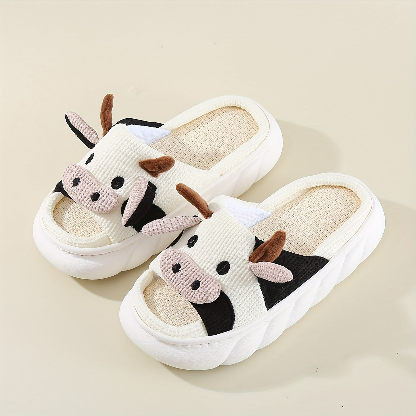 Men's Cow Comfortable Thick Soft Cute Slides, Cow Shape Unisex Summer Indoor Slippers