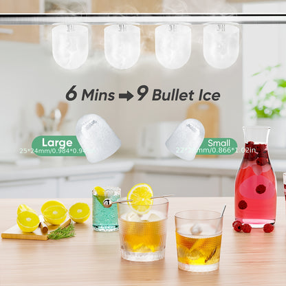 Countertop Ice Maker, Nugget Portable Ice Machine, 9 Bullet Ice Cubes in 6 Mins, 26.5lbs in 24Hrs Self-Cleaning with Handle, Basket, Scoop - For Home, Kitchen, Parties, Camping & RV - Perfect for Entertaining & Outdoor Activities