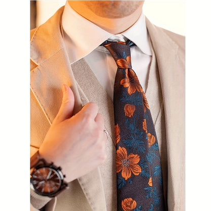 Elegant Dark Coffee Floral Tie For Men
