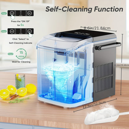 Countertop Ice Maker, Nugget Portable Ice Machine, 9 Bullet Ice Cubes in 6 Mins, 26.5lbs in 24Hrs Self-Cleaning with Handle, Basket, Scoop - For Home, Kitchen, Parties, Camping & RV - Perfect for Entertaining & Outdoor Activities